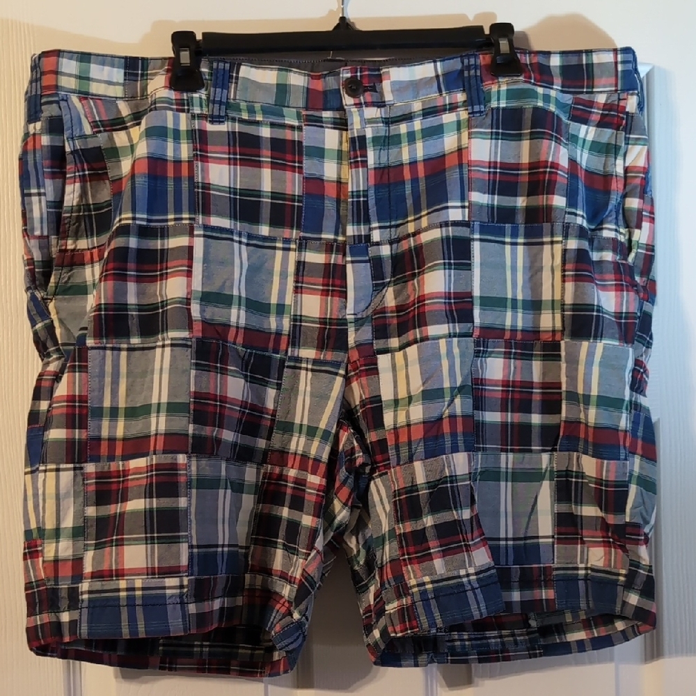 Nautica Men’s Multicolor Patchwork Plaid Flat-Front Shorts